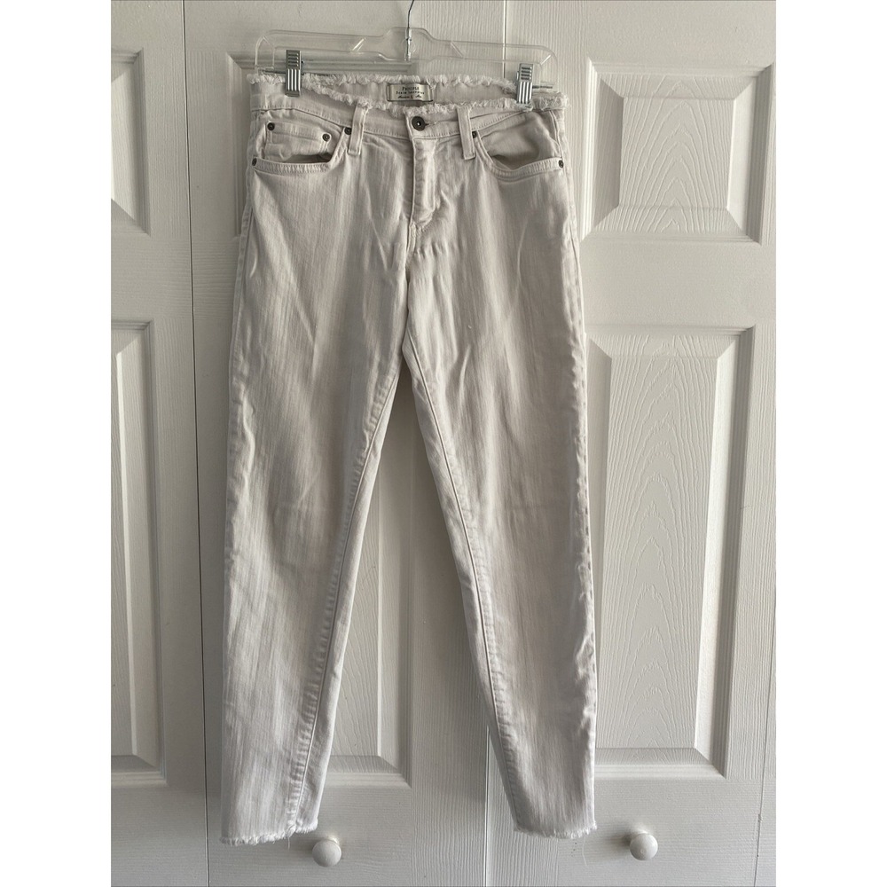 Principle Denim Skinny Jeans Womens Size 26 White Raw Fringe Hem Coastal Neutral